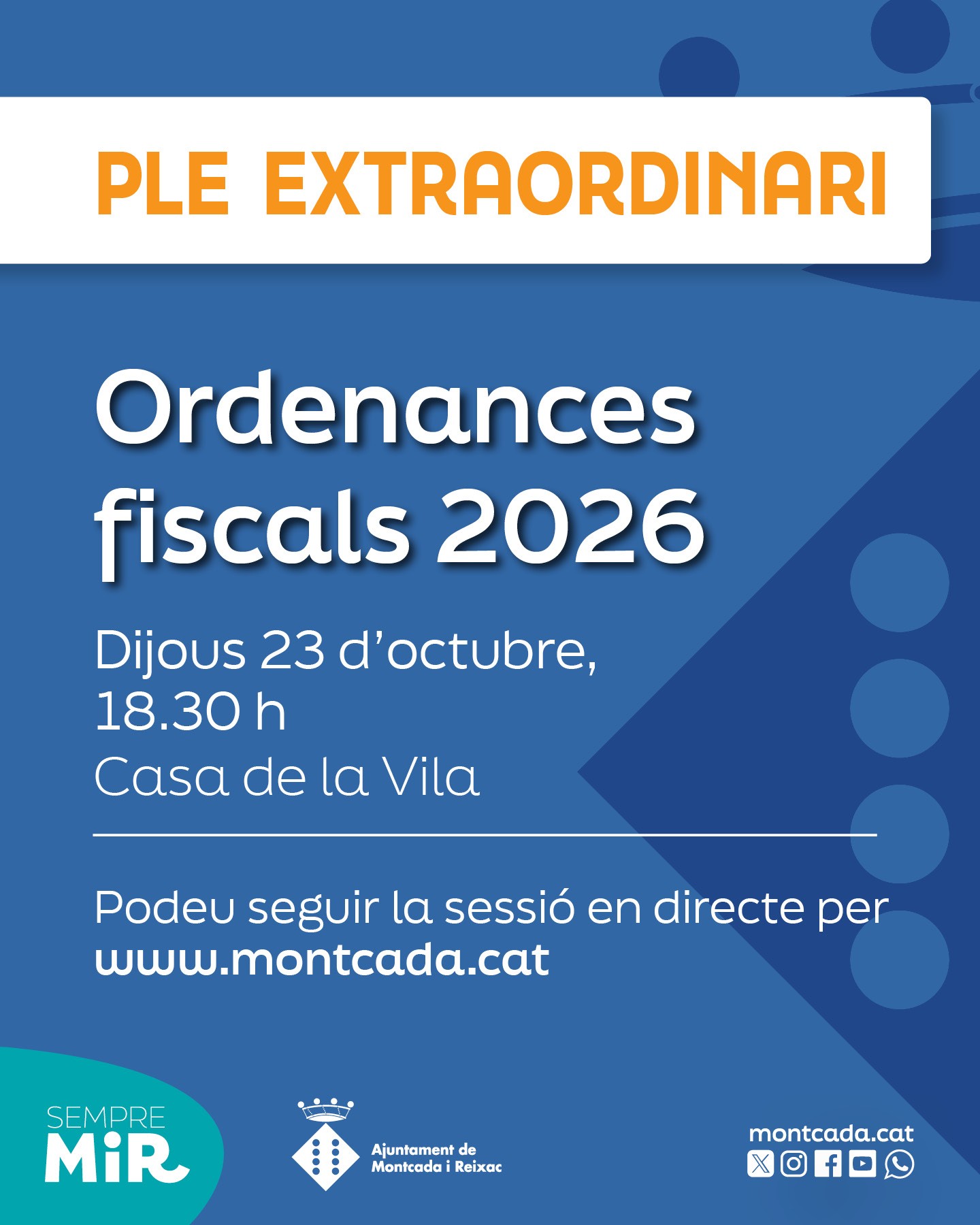 Imatge pels mitjans: Ple extraordinari ordenances fiscals pel 2026